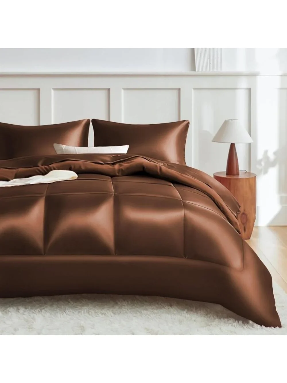 Reversible Satin Microfiber Comforter Set, 3-Piece Silky Soft Bedding, All